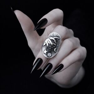 NEW Celestial Moon Star Faux Silver Statement Ring Sz 7 Witchy Gothic Grunge Alt